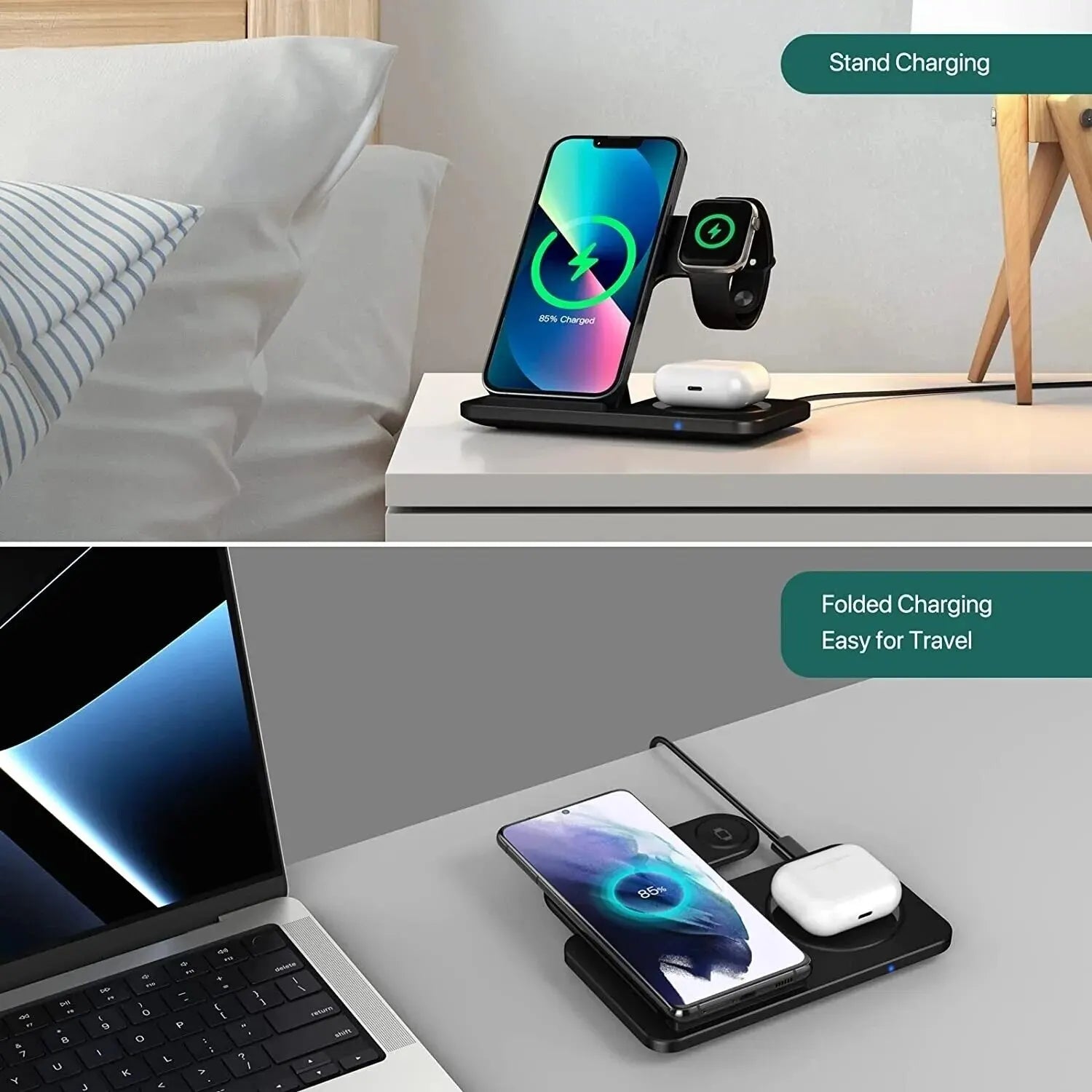 VersaCharge 3-in-1 Wireless Charger Stand Pad